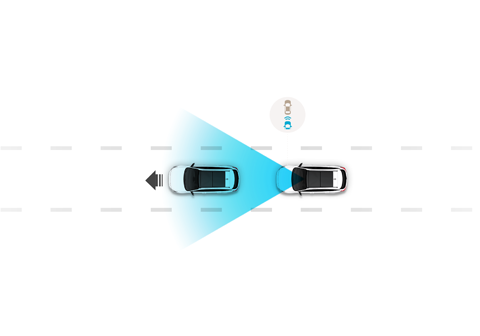 Upozorňování na rozjezd vozidla vpředu LVDA v novém kompaktním SUV Hyundai KONA Electric.
